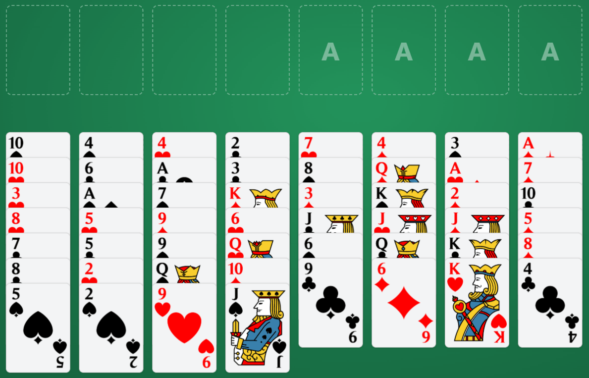 A game of FreeCell Solitaire in progress