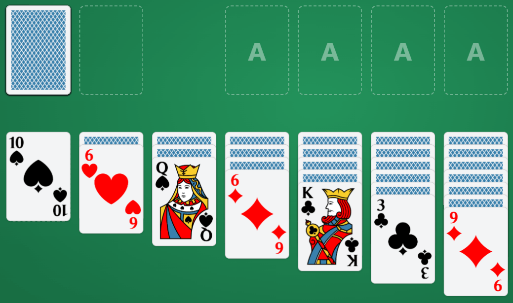 A game of Klondike Solitaire in progress