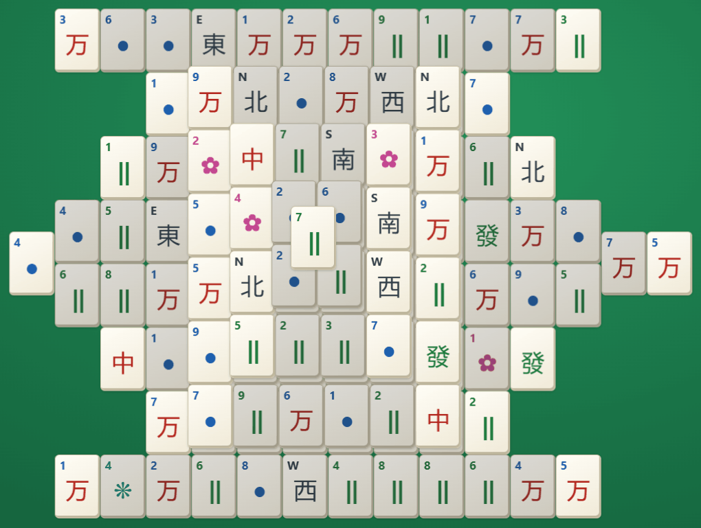 A game of Mahjong Solitaire in progress