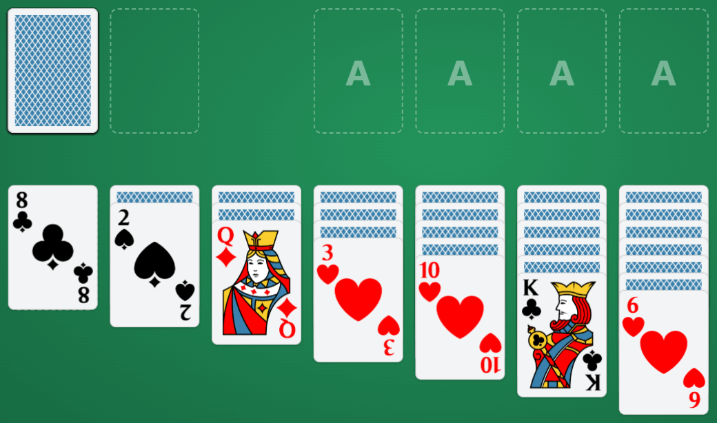 A game of Klondike Solitaire – Turn 3 in progress