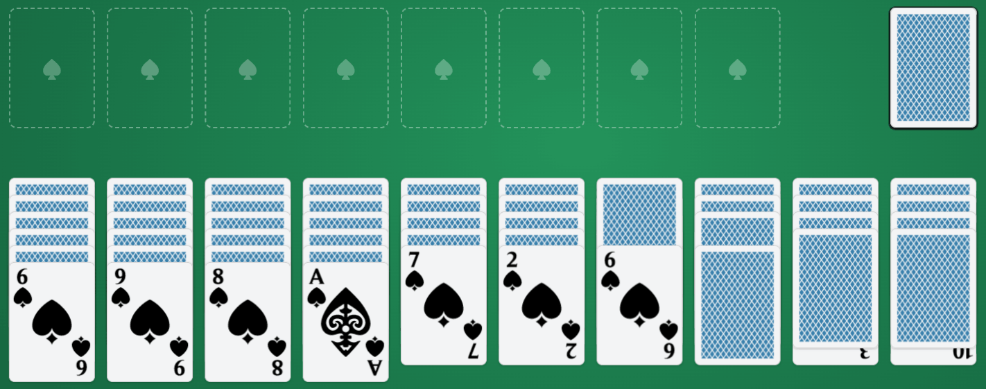 A game of Spider Solitaire – 1 Suit in progress
