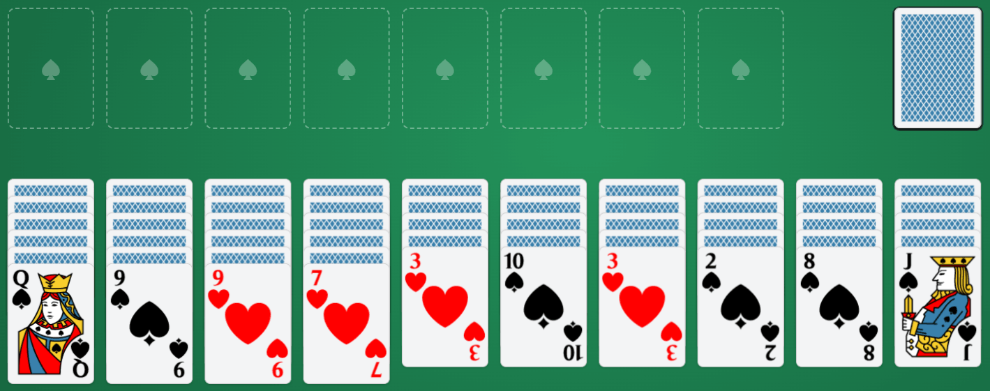 A game of Spider Solitaire – 2 Suits in progress