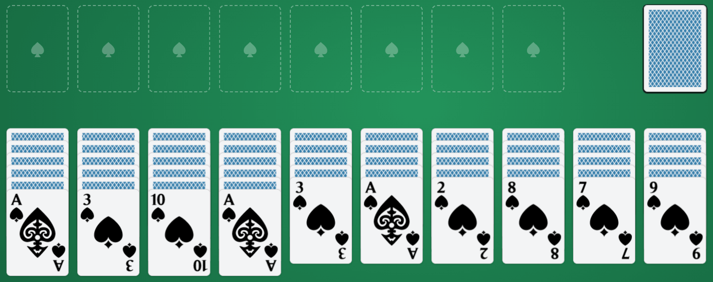 A game of Spider Solitaire in progress